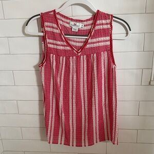Vineyard Vines Red and White Striped V-Neck Blouse